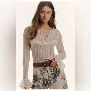 Anthropologie Lace Ruffled Top